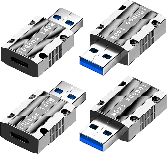 10Gbps USB C Female to USB Male Adapter, Zinc Alloy Type C to USB A Adapter High-Speed Data Transfer, USB3.1 Type C to Type A Charger Converter OTG Fast Charging Compatible(4Pack)