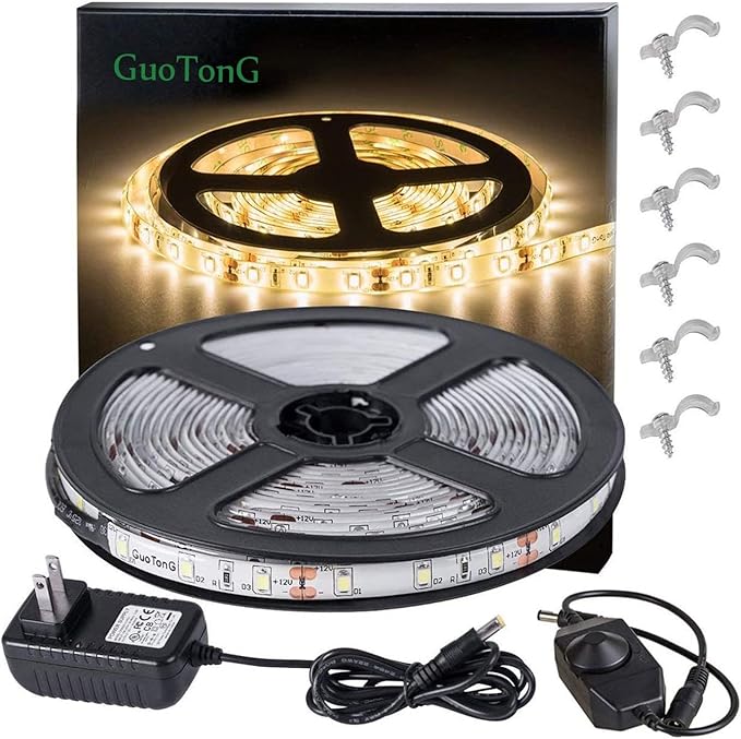 Warm LED Strip Lights, Waterproof cuttable 300 SMD 2835 LED Tape, 6000K 12V Flexible Ribbon, Kitchen Cabinet Lighting, Outdoor/Indoor (Warm(16.4ft))