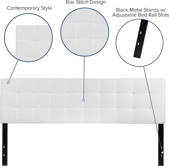 Flash Furniture Bedford Tufted Upholstered King Size Headboard in White Fabric