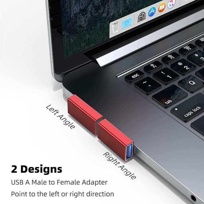 AreMe 90 Degree USB 3.0 Adapter 2 Pack, Left and Right Angle USB A Male to Female Converter Extender for PC, Laptop, USB A Charger, Power Bank and More (Red)