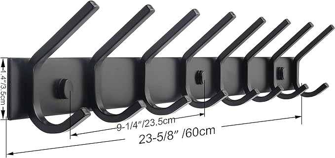 WEBI Coat Rack Wall Mounted,8 Hooks for Hanging Coats,Hook Rack Hook Rail Coat Hanger Wall Mount for Backpack,Clothes,Jacket,Black,2 Packs