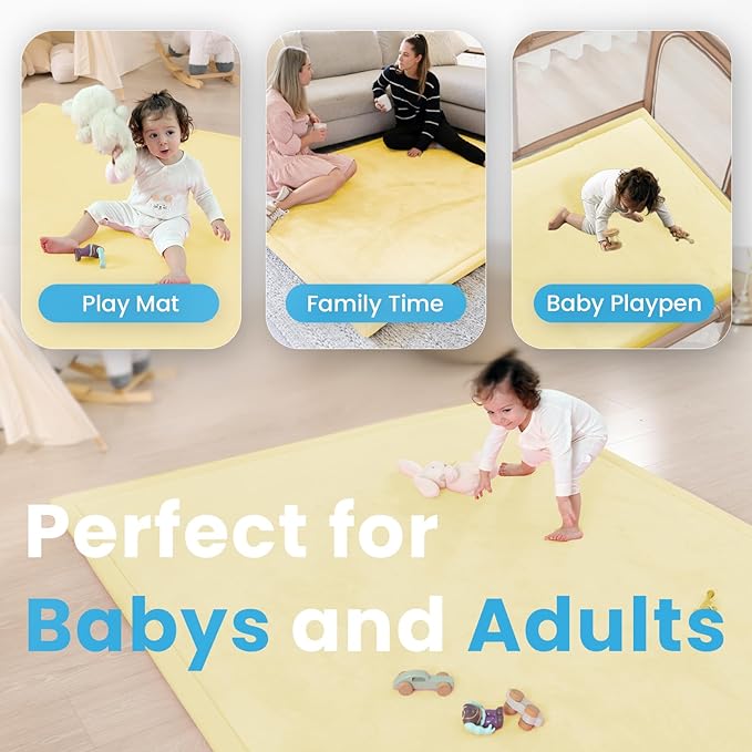 1.3" Thick Baby Play Mat for Floor, 28x72 Foam Tummy Time Mat, Padded Support Soft Plush Bedside Rugs for Infant Kids Toddler Crawling Kick Activity (Vanilla)