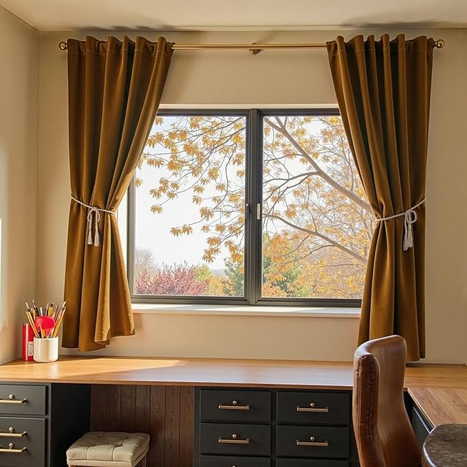 Lazzzy Velvet Blackout Curtains Thermal Insulated Room Window Drapes Super Soft Luxury Curtains for Living Room Bedroom Rod Pocket 2 Panels, Gold Brown, 52" W x 72" L