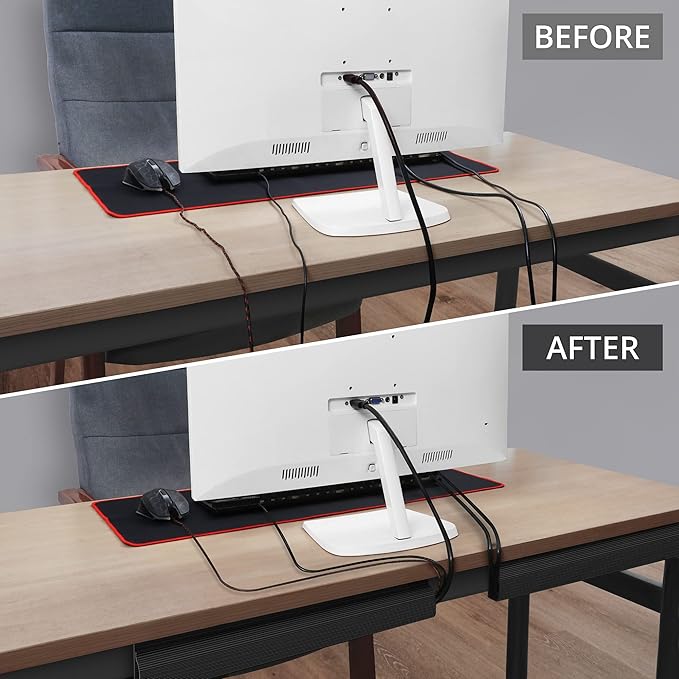 Cable Management Under Desk (31.5in J Channel 2x15.7in) Self Adhesive Cable Raceways Channel, Easy to Install Cord Cover Hider Desk Cord Organizer Electrical Black