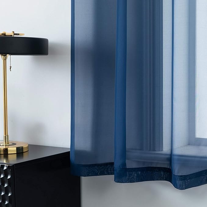 DUALIFE 72 Inch Length Navy Blue Curtains for Bedroom 2 Panels Set Semi Sheer Grommet Window Texture Soft Voile Sheer Curtains for Living Room Boys Playroom 52x72 Inches Long