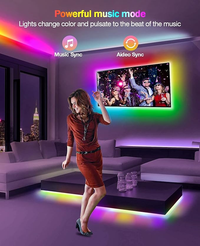 Daymeet TV Led Backlight,13.1ft ICRGB LED Lights for TV USB Light Strip for 40-65 inch Monitor Behind Lighting, Rainbow Color TV Lights Music Sync Bluetooth APP Control with Remote