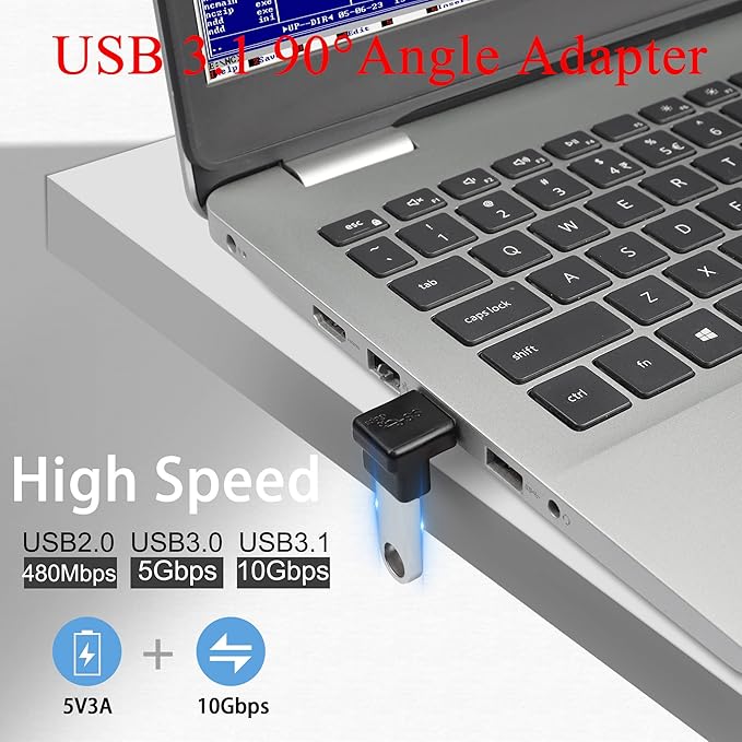 QIANRENON USB 3.1 90°Angle Adapter 10Gbps USB 3.1 Male to Female L-Angle Connector USB A 3.1 Right Angle Coupler, Support 3A Charging OTG Data Transfer, 2Pcs (Positive Bend/Female end Down)