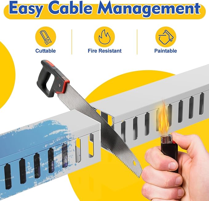 Open Slot Wiring Raceway Cable Duct, 30.8in Cable Management Channel Cord Track,Desk Wire Channel, Under Desk Cable Management to Hide Cables, Wires for Computers (Grey, 1.97" Hx1.97"W, 15.4''L(2 Pc))
