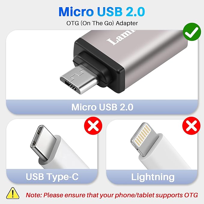 USB to Micro USB Adapter 2 Pack, Micro USB Male to USB 2.0 A Female OTG (On-The-Go) Converter Connector, Aluminum Alloy Shell, Compatible with Samsung Phone S7 S6, LG, Flash Drive, Mouse, Keyboard