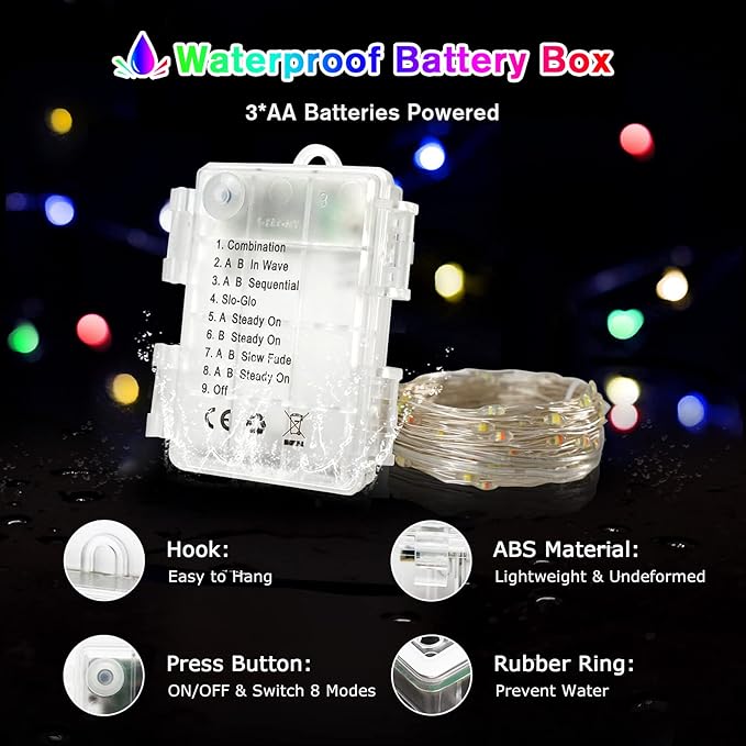 JMEXSUSS 2 Pack Color Changing Fairy Lights Battery Operated, Total 200 LED 66ft Color Changing Christmas Lights with Remote, 8 Modes Twinkle String Lights for Bedroom Decor, Warm White & Multicolor