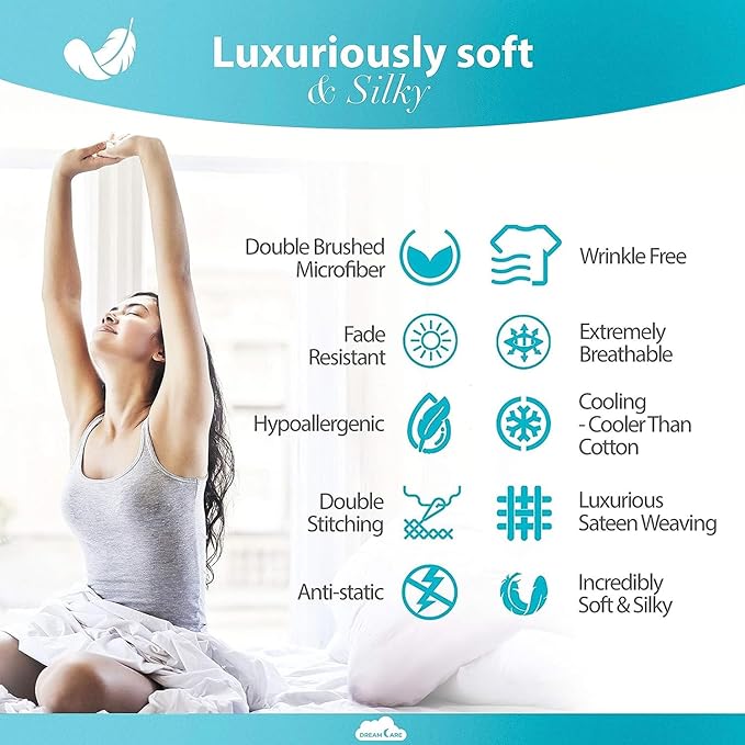 DREAMCARE Twin XL Sheet Sets – 3pcs Cooling Sheets – up to 15” Deep Pocket Twin XL Sheets Set – Hotel Luxury Sheets & Pillowcases – Superior Softness 100% Fine Microfiber with Side Pocket – Dark Gray