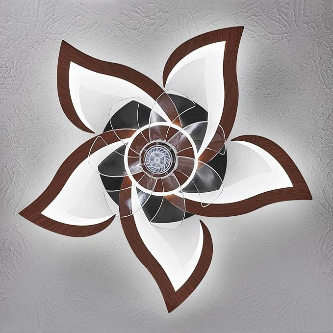 Ceiling Fan with Lights Remote Control, Wooden Geometric Color 6 Speeds Low Profile Flush Mount Ceiling Fan with Light for Kitchen Bedroom Living Room