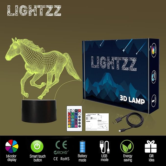 Horse Toys Night Light, Horse Stuff 16 Colors Changing Lamp with Remote Control, Horses Gifts for Girls' Room, Birthday, Holiday and Xmas Day