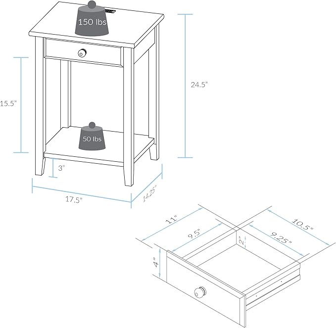 Casual Home Owl White Night Stand with USB Port , 17.5 in x 14.25 in x 24.5 in (W x L x H)