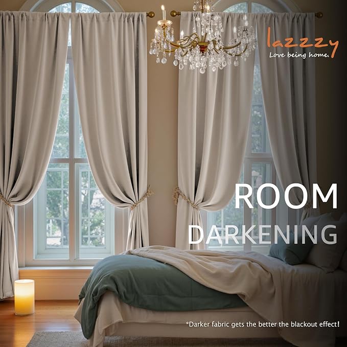 Lazzzy Velvet Blackout Curtains Thermal Insulated Room Window Drapes Super Soft Luxury Curtains for Living Room Bedroom Rod Pocket 2 Panels, Oatmeal, 52" W x 108" L