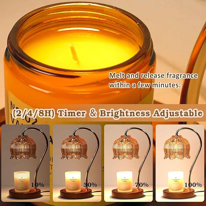 Flower Candle Warmer Lamp 2 Pack, Candle Lamp with Timer, Christmas Birthday Gifts for Women Mom, Lamp Candle Warmer for Jar Candles, Home Decor, 4 Bulbs, Amber