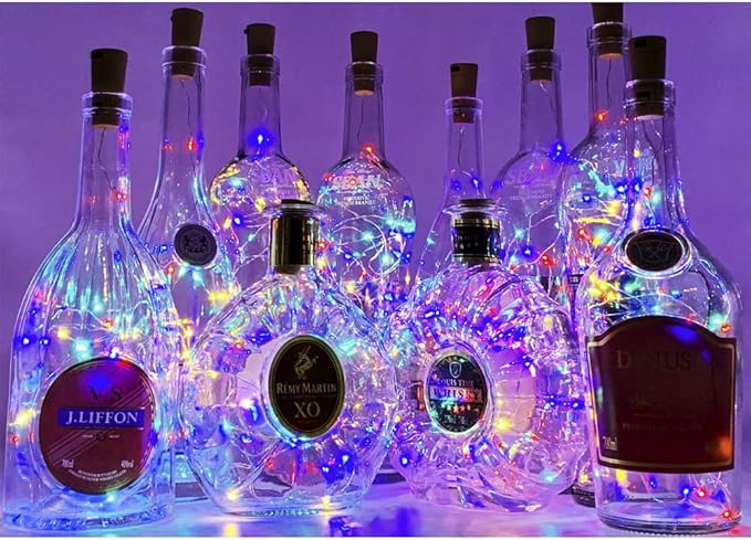 MUMUXI 10 Pack Wine Bottle Lights with Cork Switch, 3.3ft 20 LED Multicolor String Lights, Universal Size for Liquor Bottles, Christmas Decorations, Indoor and Outdoor Use, Easy-to-Use and Versatile