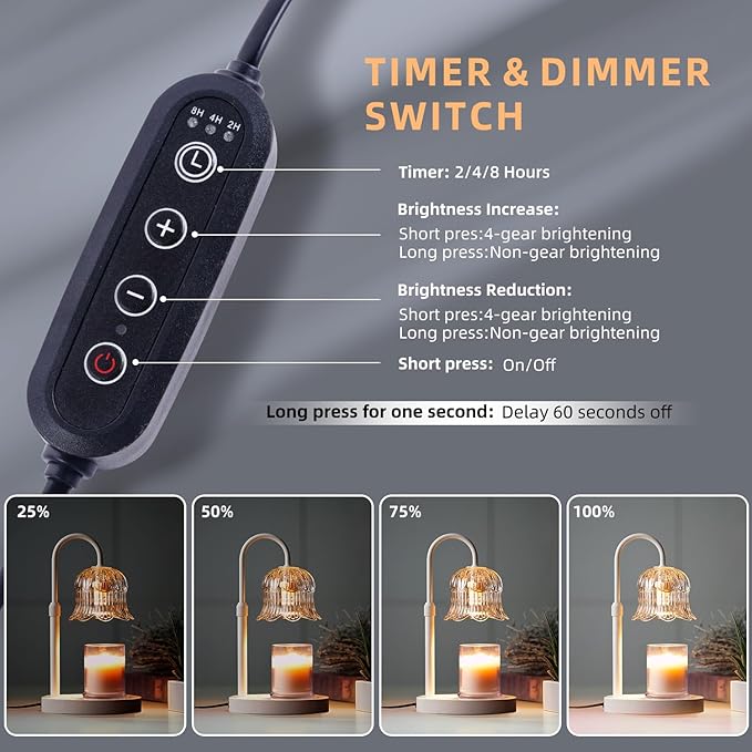 Candle Warmer Lamp with Timer: White Scented Candles Heating Lights Home Decor Table Lights for Home Living Bedroom Decorative