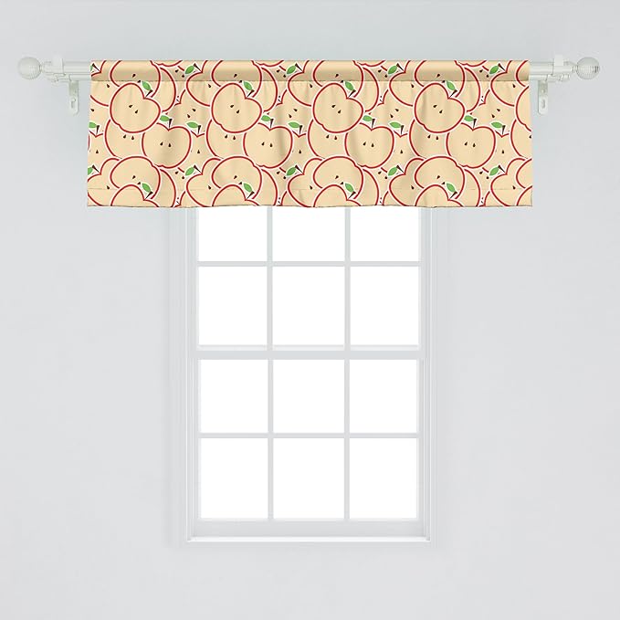Ambesonne Fruits Window Valance, Modern Illustration Fruit from Abstract Cartoon Drawing Outline Look, Curtain Valance for Kitchen Bedroom Decor with Rod Pocket, 42" x 18", Apple Green Beige and Red