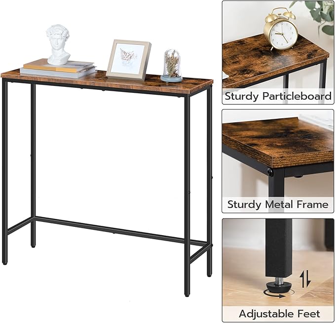 HOOBRO Narrow Console Table, 29.5" Small Entryway Table, Thin Sofa Side Display Table, for Hallway, Bedroom, Living Room, Foyer, Rustic Brown and Black BF75XG01