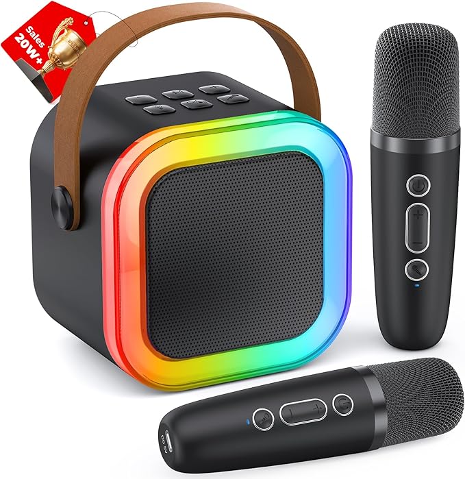 Mini Karaoke Machine for Kids Adults, Portable Bluetooth Speaker with 2 Wireless Karaoke Microphones,2025 TOP Birthday Gifts Toys for Boys 3,4, 5, 6, 7, 8+Years Old Toddler Karaoke Player