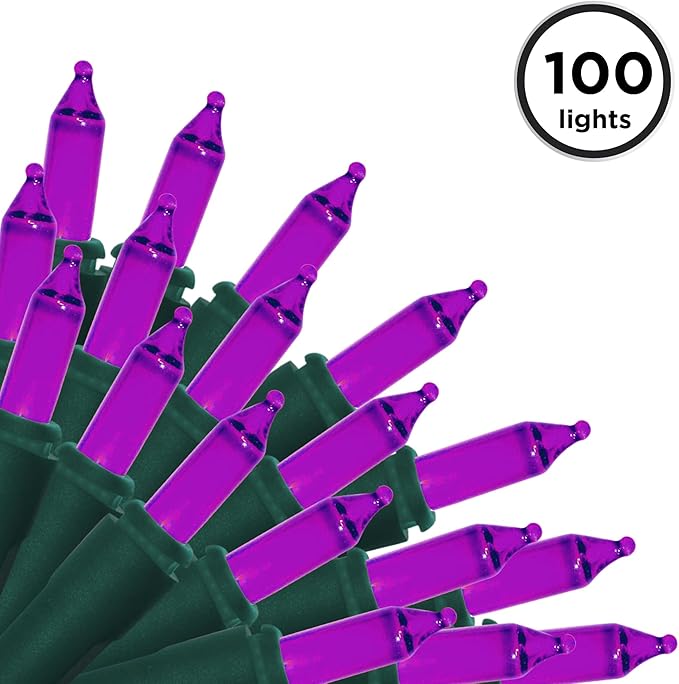 Brite Star 100 Count Mini String Christmas Lights, Purple - 22 feet Indoor/Outdoor Christmas Tree Lights with Green Wire