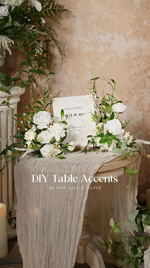 Ling's moment Artificial Flowers 50Pcs Ivory Roses Decor w/Stems,3" Real Touch DIY Foam Floral for Wedding Bouquet/Centerpieces, Outdoors Party Backdrop, Room/Table, and Garden/Pot Decorations