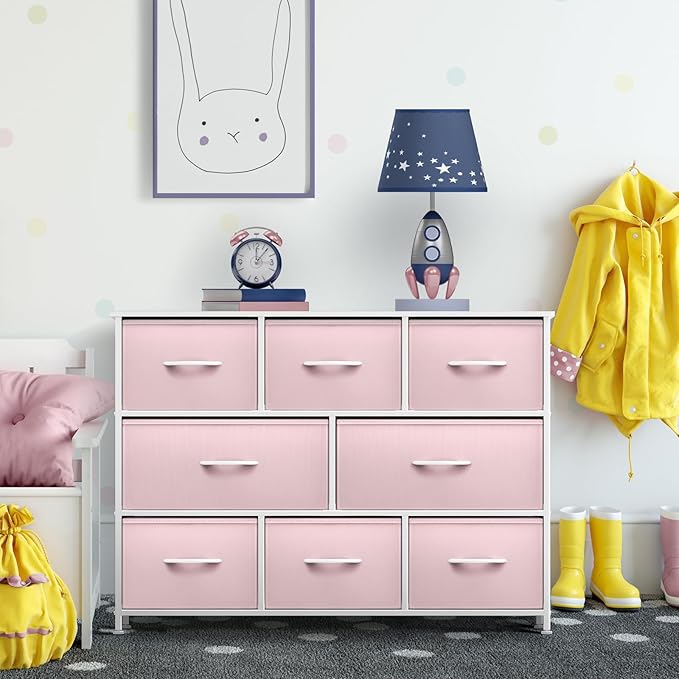 Sorbus Kids Dresser with 8 Drawers - Chest Organizer Unit with Steel Frame Wood Top & Handle, Fabric Bins for Clothes - Wide Furniture for Bedroom Hallway Kids Room Nursery & Closet