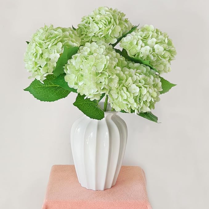 Real Touch Green Hydrangea Artificial Flowers with Stems, Fake Silk Flowers for Outdoors, 3 Pcs Artificial Flowers for Home Decor Wedding Bouquets Centerpieces Vase