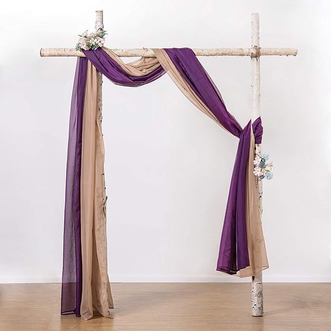 MIULEE Luxury Sheer Voile Elegant Topper Long Window Valance Solid Treatment Swags Drapes for Ceremony Wedding Canopy Bed 54" x 216" Plum Purple