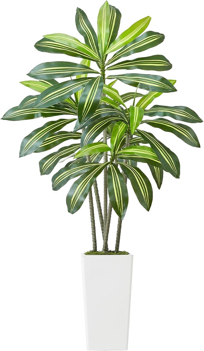 VEVOR Artificial Dracaena Tree 5 ft, Fake Palm Tropical Plants with White Tall Planter, Faux Floor Silk Plant in Pot, Large Trees for Home Office Living Room Decor House Warming, Indoor Outdoor