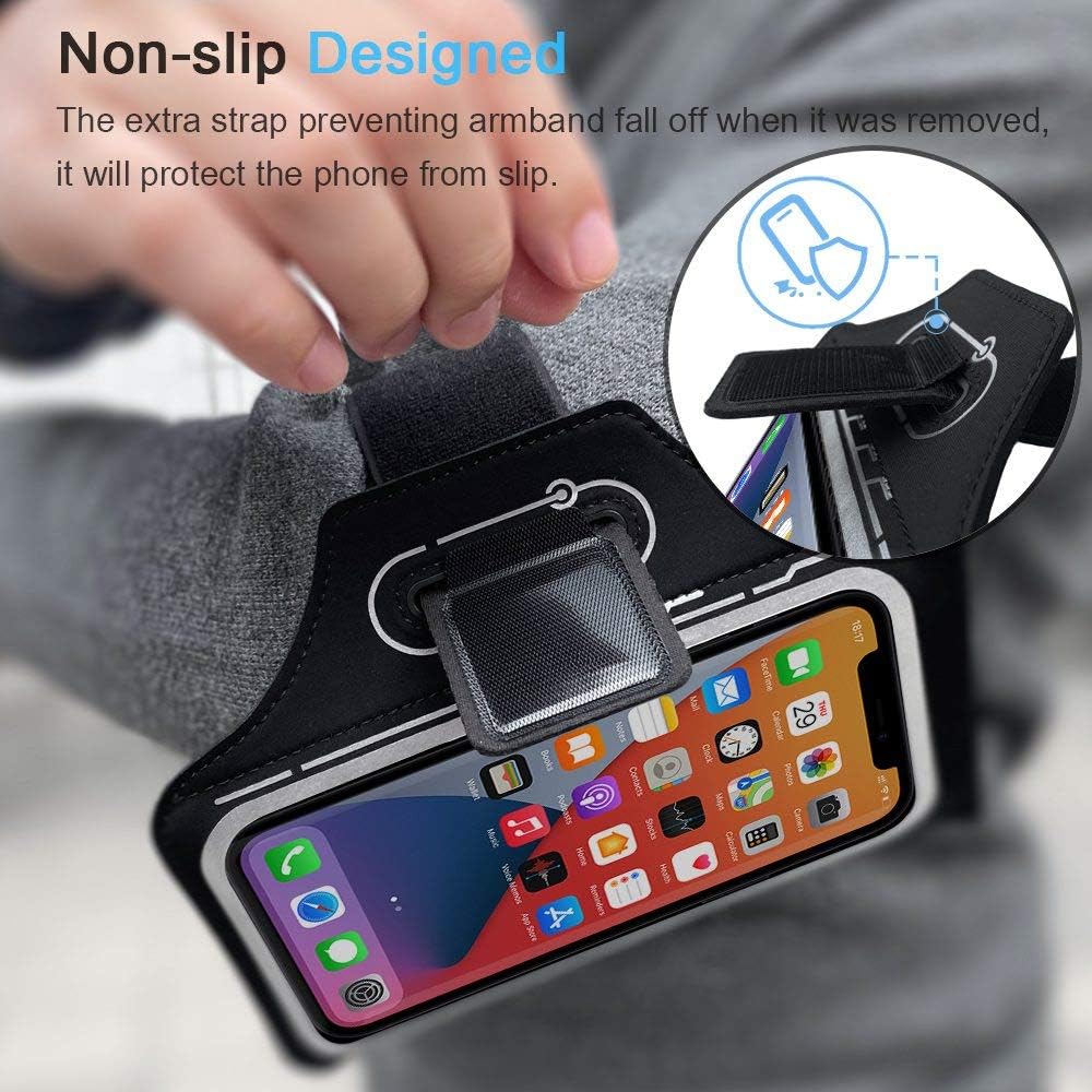 JEMACHE Running Armband for iPhone 12 Pro, 13, 14, 15, 16, Samsung Galaxy S21, S22, S23, S24, S25, Black Arm Band with