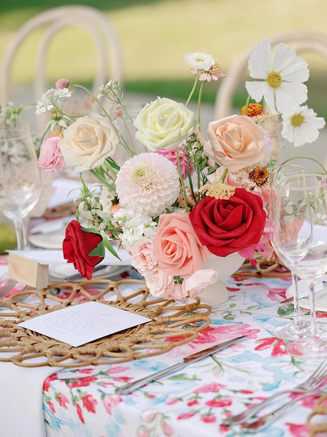 MACTING 30PCS Artificial Flower Roses Real Touch Fake Spring Flowers with Stem Foam Roses for DIY Wedding Bouquet Floral Arrangements Table Centerpieces Party Home Mothers Day Decor (Mix Color 3)