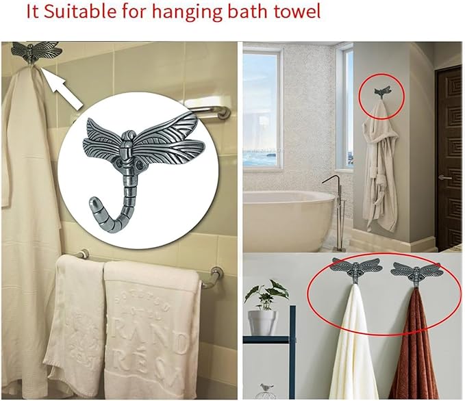 Dragonfly Hooks Wall Mounted Cloak Rack, Animal Heavy Duty Vintage Decorative Hooks, Indoor Outdoor Universal Cloak Rack Hooks for Coat Towel Robe Clothes Hats Bags Keys, Pack of 4