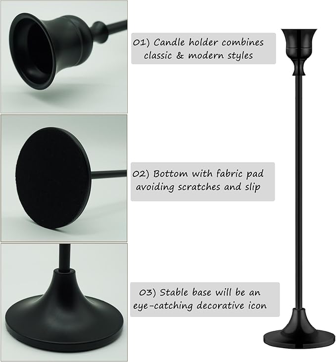 12PCS Black Candlestick Holders Taper Metal Candle Holder for Vintage Candlestick Black Candelabra Candle Holder Thanksgiving Day Christmas Dinning Fireplace Home Decor.