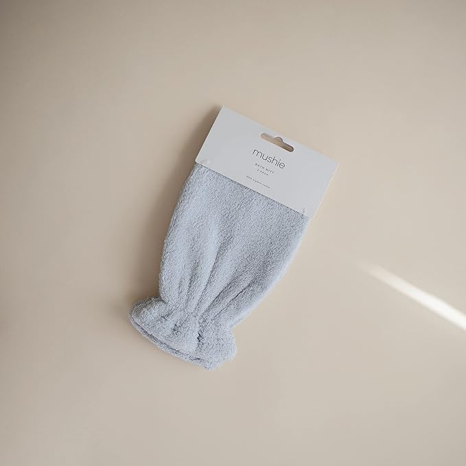 mushie Baby Bath Mitt | Organic Cotton | Pack of 2 (Baby Blue)