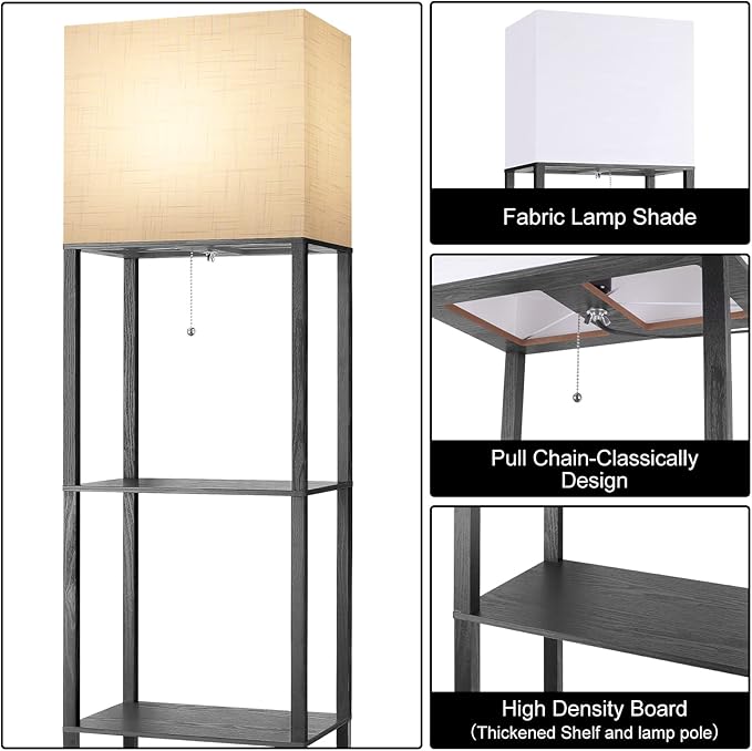 RUNTOP Plus Floor Lamp with Shelves, Shelf Lamp with 15W LED Bulb, 3 Colors, Memory Function, Wide Display Shelf for Collectibles Storge, Floor Lamps for Living Room, Standing Lamp for Bedroom
