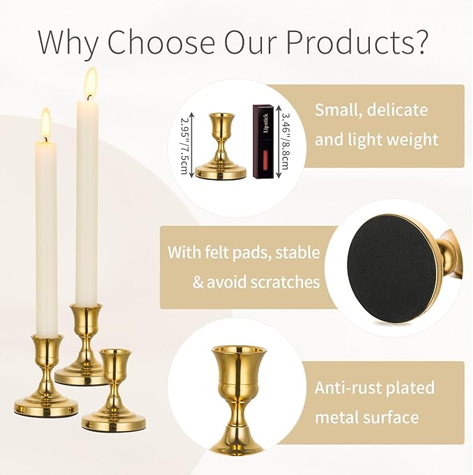 Gold Taper Candle Holder Vintage: Small Candlestick Holders Metal Candle Sticks Holder Decor Antique Decoration for Dinning Table Mantel Wedding Centerpieces Christmas Party Set of 6