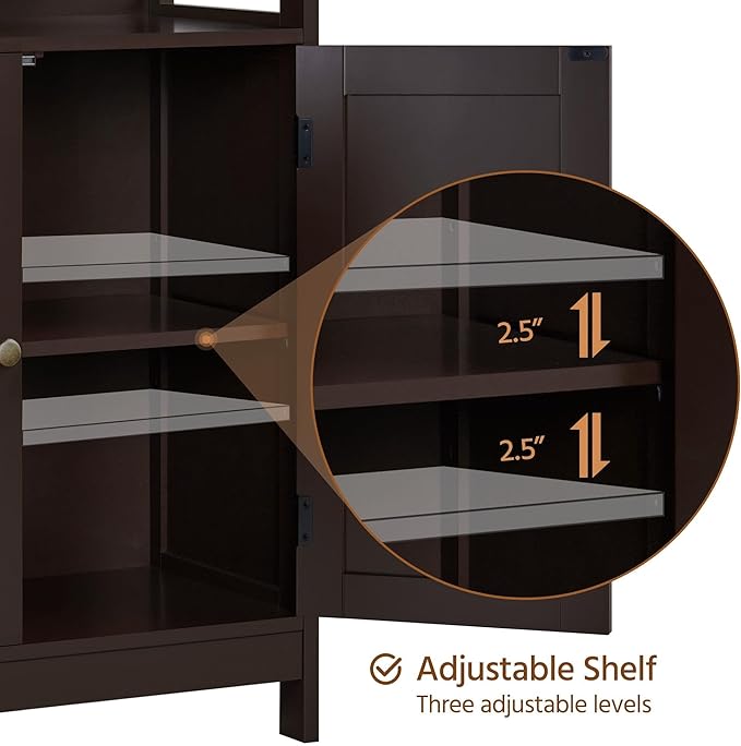 Yaheetech Bathroom Floor Storage Cabinet, Wooden Free Standing Storage Organizer with 2 Doors & Adjustable Shelf for Living Room, Hallway, Espresso
