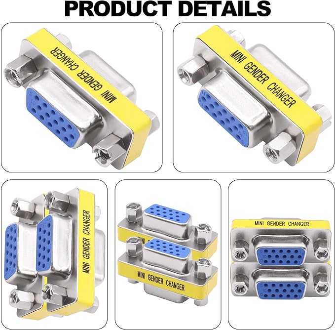 DB15 VGA Gender Changer Solderless Connector Female to Female Adapter D-SUB HD 15 Pin Serial Cable Coupler for PC Monitors Projectors-4pcs