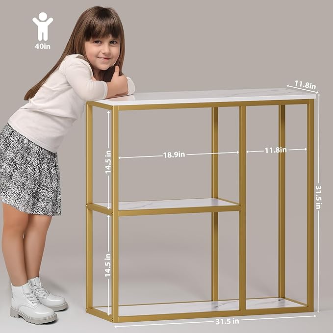 WOHOMO Console Table, Small Entryway Table with Storage Shelves 12'' Narrow Sofa Table Modern Hallway Table for Living Room 31.5" x12''x31.5'' White and Gold