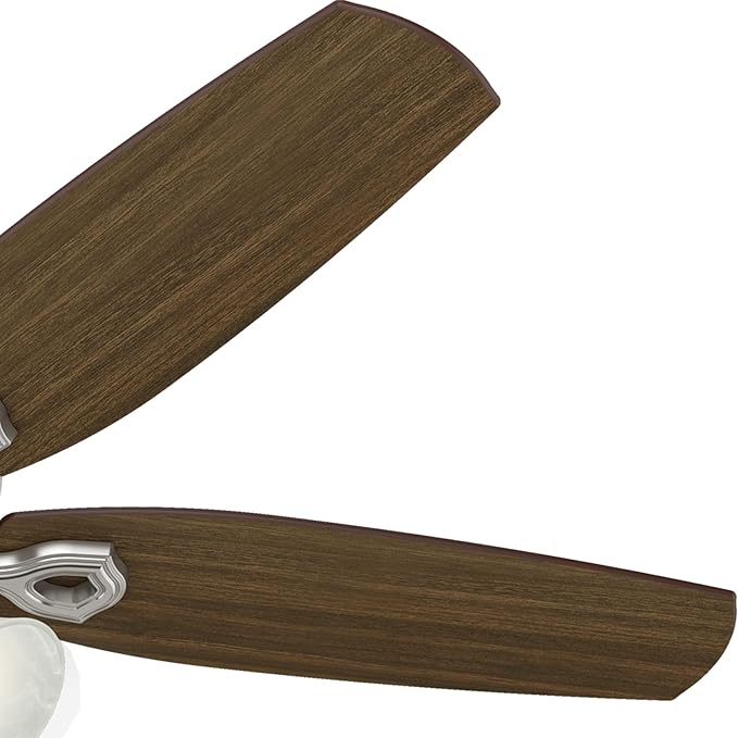 Hunter 52 inch Indoor Ceiling Fan with LED Lights - Ceiling Fan with Pull Chain, For Bedroom or Living Room, Standard Mount, No Remote, 5 Blades, Includes Bulbs - Builder Plus 53237, Brushed Nickel