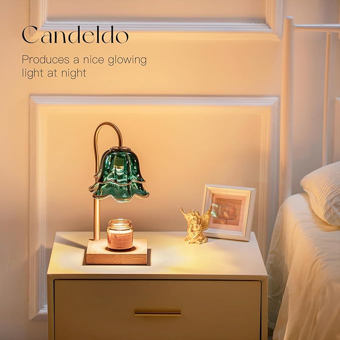 Candle Warmer Lamp with Timer: Flower Candle Warmer with 2 Bulbs Green Height Adjustable Candle Warming Lamps Home Bedroom Decor Birthday Gift for Women