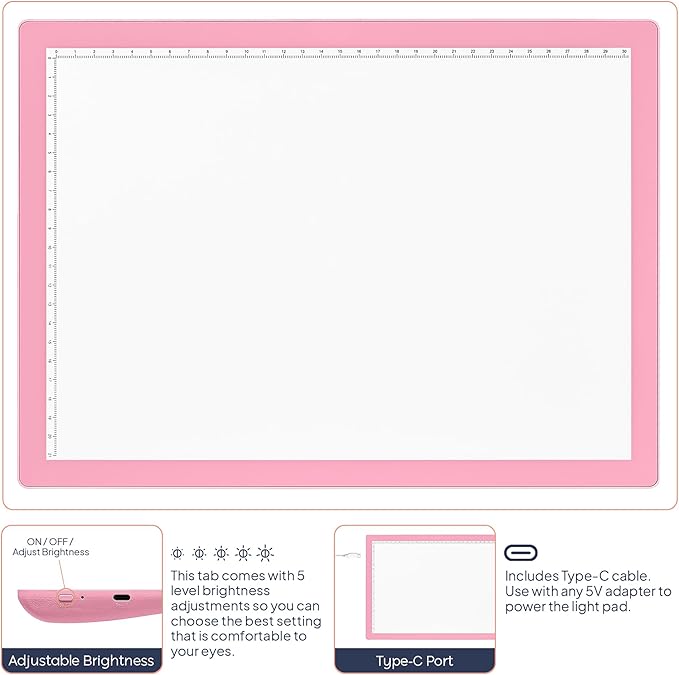 iVyne Corded A4 Light Pad for Diamond Painting & Art Projects – LED Light Board with Diamond Art Accessories – Ultra-Thin & Portable Diamond Dot Light Board, Perfect for Artists - Pink