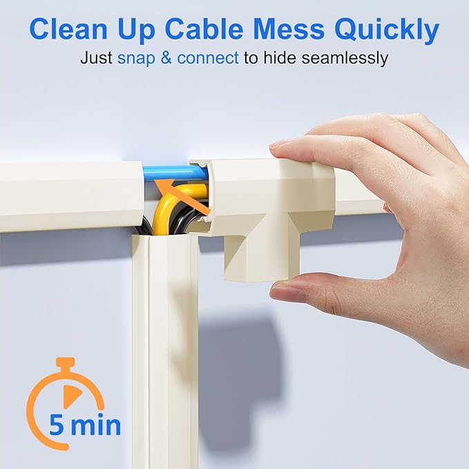 Yecaye 125in Cord Hider, Large Cord Covers for Wires on Wall, Cable Management Kit for Mount TVs, Wire Hider Cable Concealer for Home Office, W1.18in H0.6in, Beige