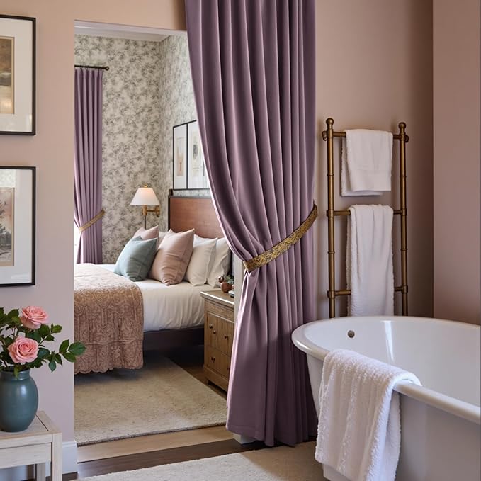 Lazzzy Velvet Blackout Curtains Thermal Insulated Room Window Drapes Super Soft Luxury Curtains for Living Room Bedroom Rod Pocket 2 Panels, Lavender Purple, 52" W x 84" L