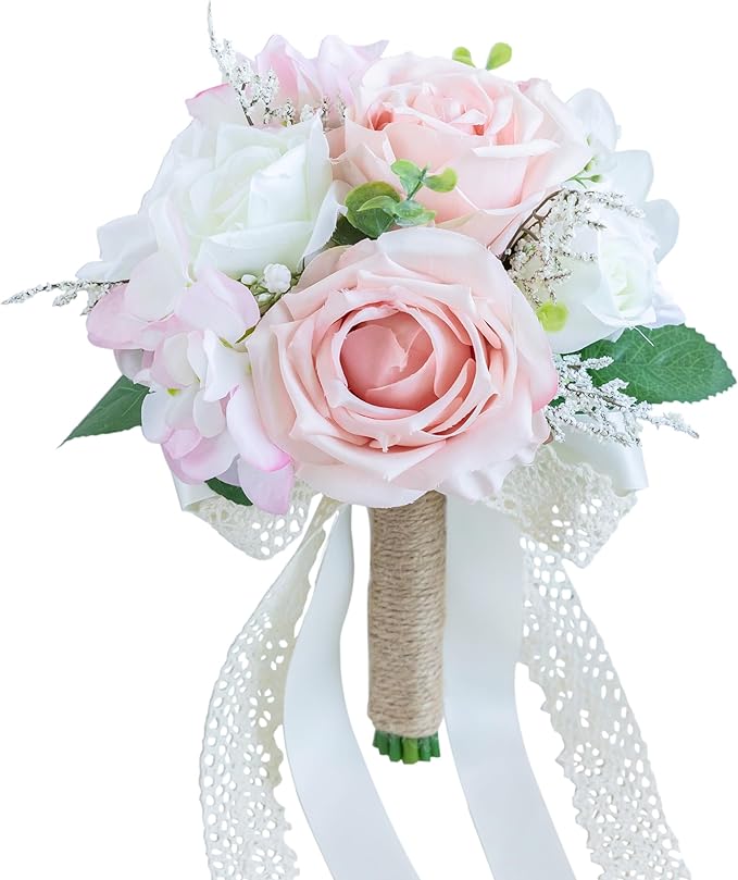 Wedding Bouquets for Bride Bridesmaid, Artificial Dusty Rose Bride Flower Bouquet for Wedding Church Decoration Ceremony, Anniversary, etc, Roses Flowers