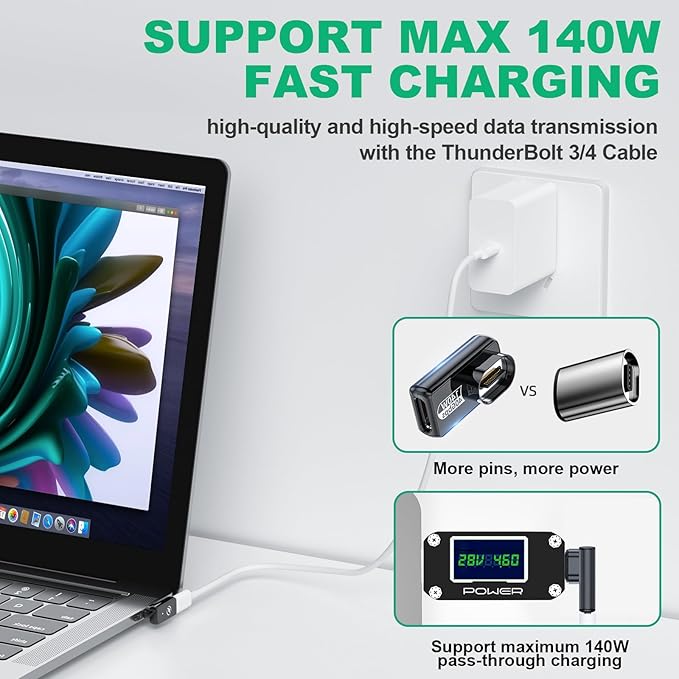 HanCenDa USB Type C Magnetic Adapter 2Pack, 24Pins 90 Degree USB C with PD 140W Charge 40Gbps 8K 60Hz Video for Thundebolt 3/4 MacBook Pro/Air Phone and More Devices