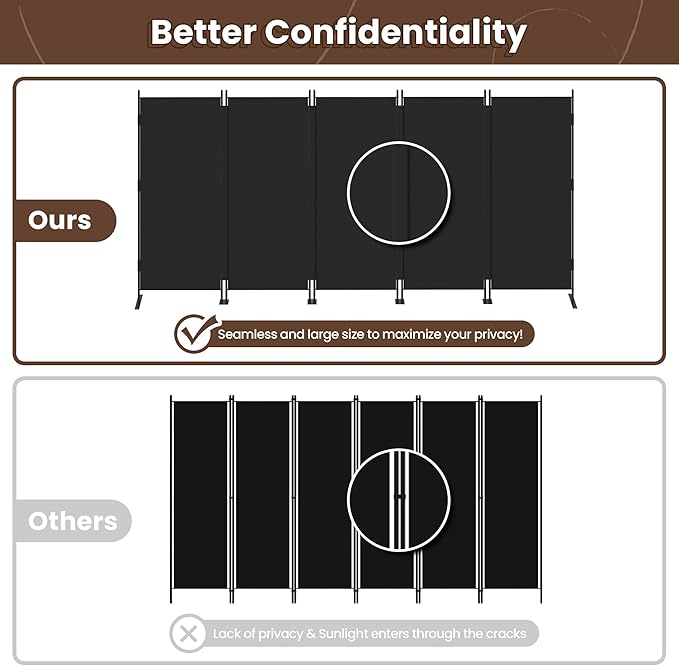 JAXPETY Room Divider 5 Panel Privacy Screen Wall Dividers for Room Separation Flexible Partition Folding Portable Room Partition for Office 145" W x 73" H, Black