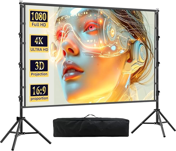 150 inch Outdoor Projector Screen with Stand,DUYIKJ Portable Heavy Duty Bracket Large Projector Screen 16:9 4K HD Rear Front Projection Movie Screen with Carry Bag for Home Theater
